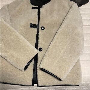 Cream Shearling Jacket with Black Trim